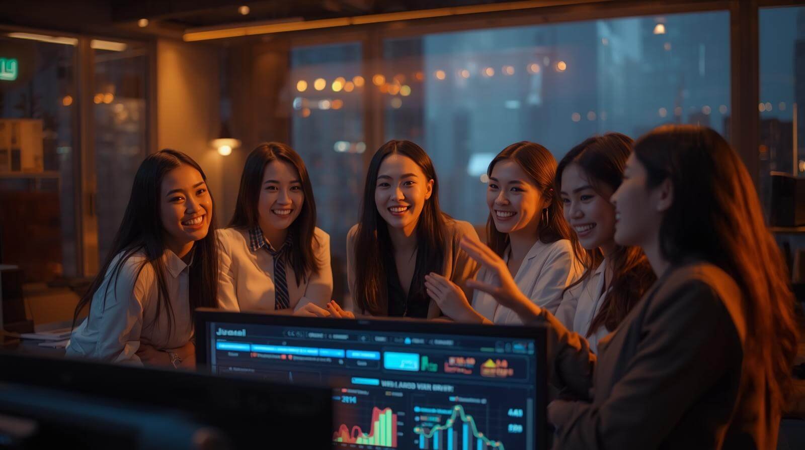 Group discussing in a modern office.
